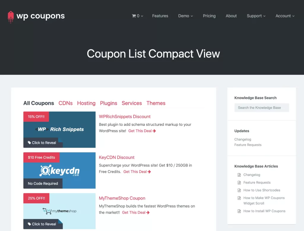 WP Coupons list compact view