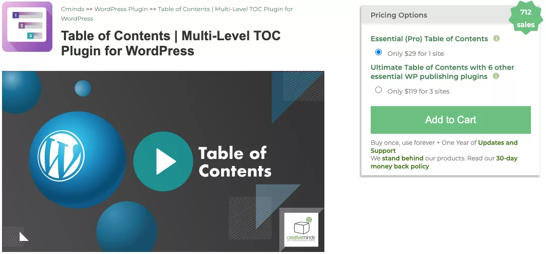 CM Table of Contents PRO - Multi-Level TOC Plugin for WordPress