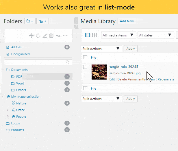 Real Media Library list mode