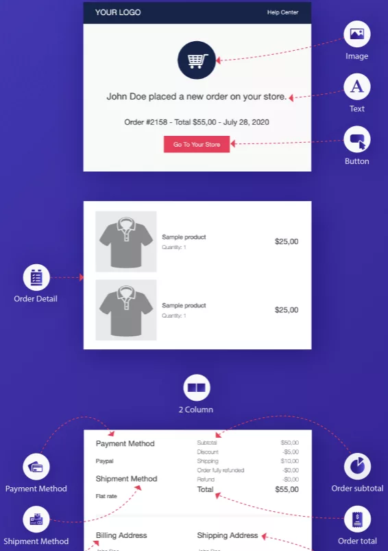 WooCommerce Email Template Customizer - Elements