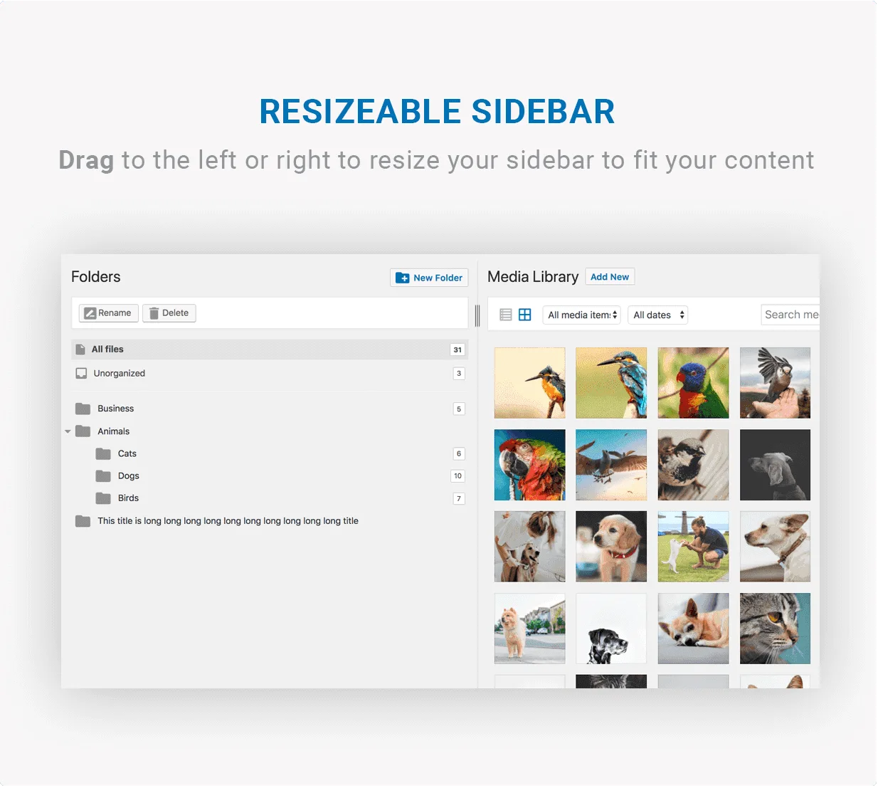 FileBird - Resizeable Sidebar